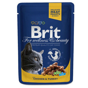 BRIT PREMIUM CHUNKS CHICKEN TURKEY konservi kaķiem Vista, tītars mērcē 100g